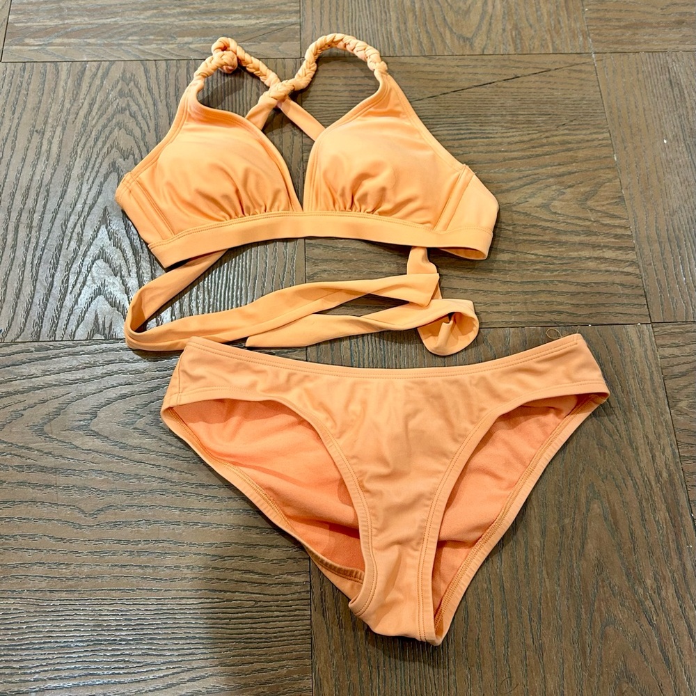 Kona Sol Cross Back Braided Strap Orange Bikini Set